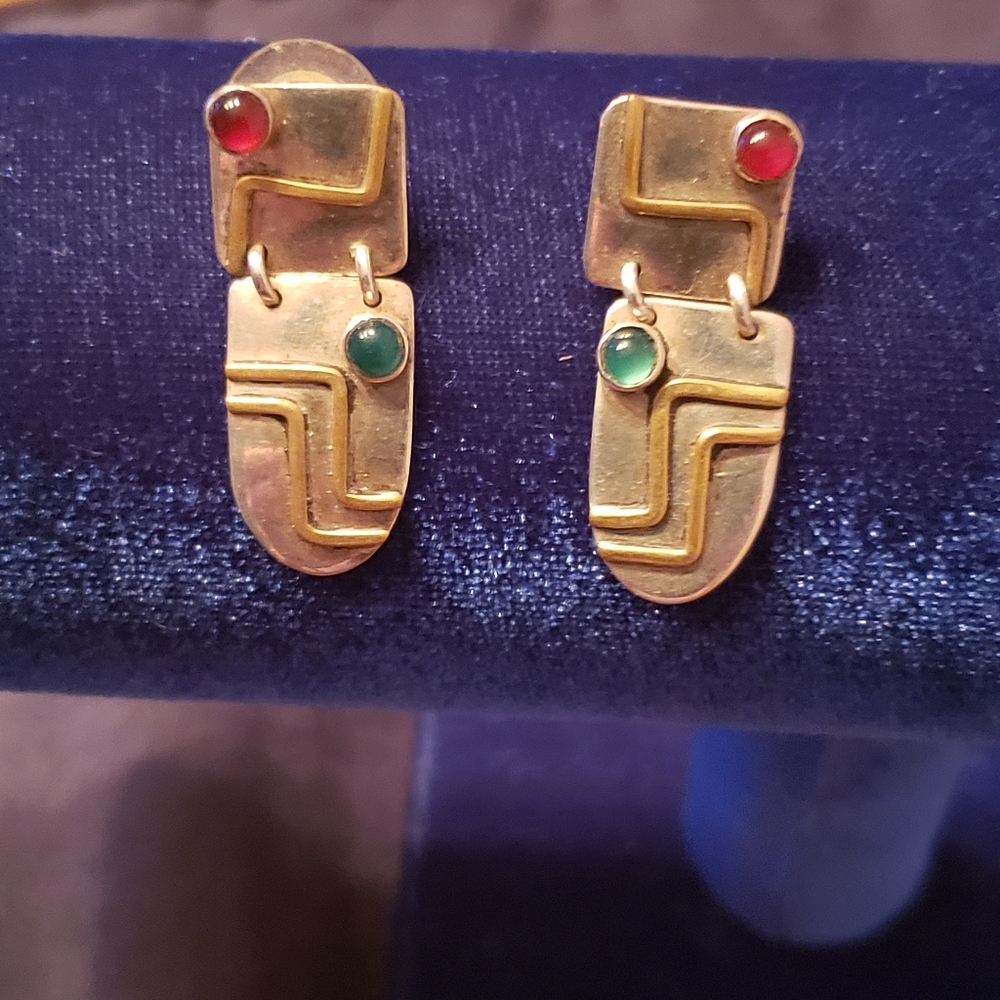 Vintage Mexico SS and multi Stone bracelet and matching earrings